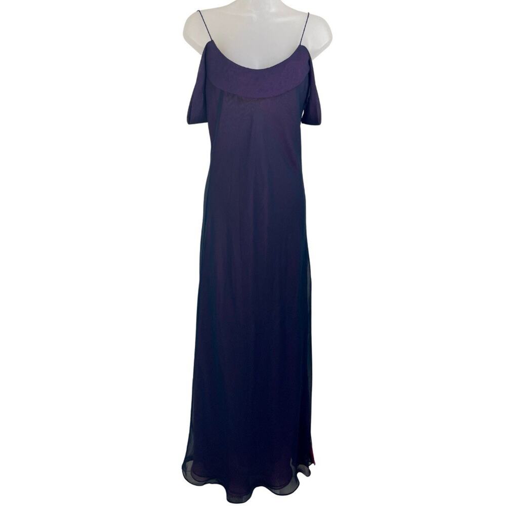 Vintage Spiegel Iridescent Maxi Dress Size 8 Cold Shoulder Minimalist 90s Formal